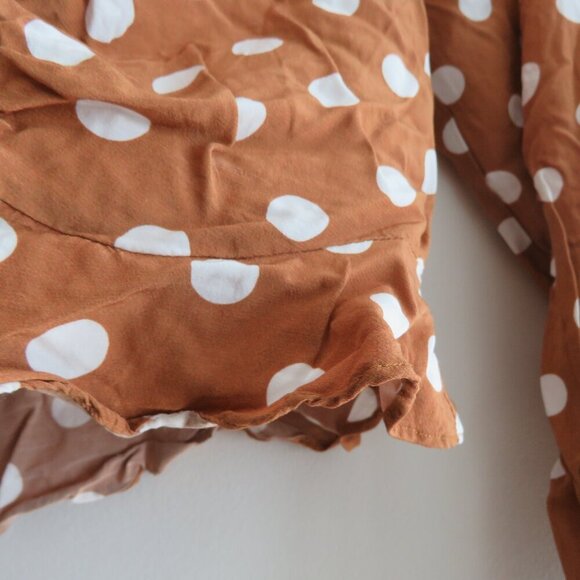 FOR LOVE & LEMONS Isabella Cropped Blouse in Mustard Polka Dot - Size XS - Picture 3 of 16